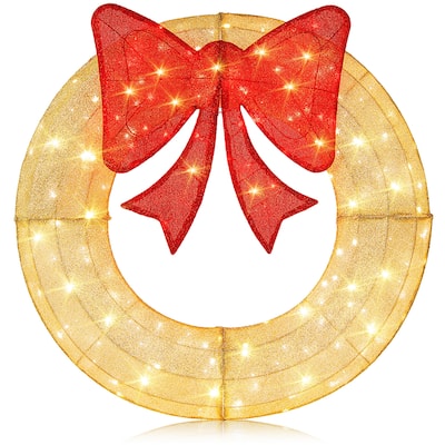 Gymax 48 Inch Lighted Christmas Mesh Wreath Pre-Lit Festive Wreath w/ - See Details