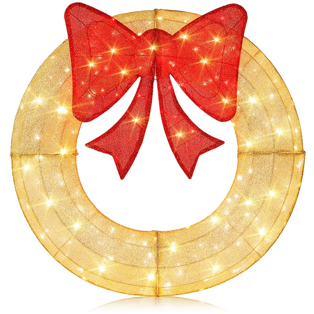 Gymax 48 Inch Lighted Christmas Mesh Wreath Pre-Lit Festive Wreath w/ - See Details