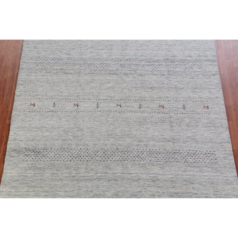 Gabbeh Oriental Area Rug Handmade Beige Tribal Wool Carpet - 7'11" x 9'11"
