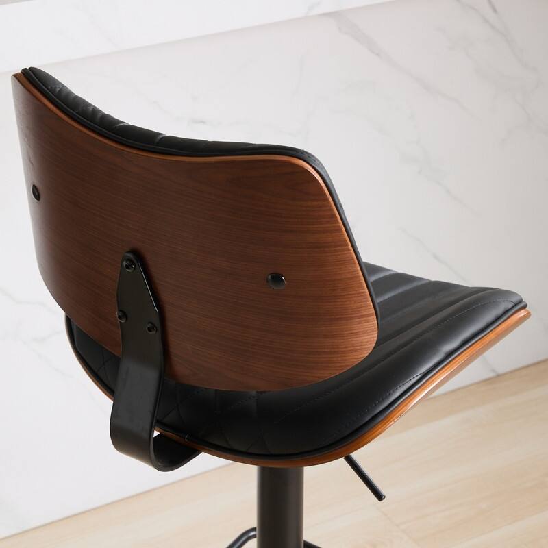 Mid-Century Modern Swivel Bar Stool - Walnut Finish & Faux Leather, Adjustable Counter Height