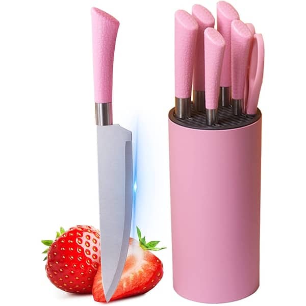 Kitchen Knife Set, 7-Pieces Pink Non-stick Chef Knife Set with Storage Block  - Bed Bath & Beyond - 37563485