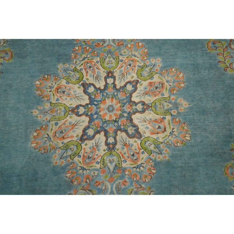 Hand Knotted Oriental 100% Wool Carpet Traditional Floral Navy Blue & Blues Kerman Area Rug - 10' 1'' X 7' 5''
