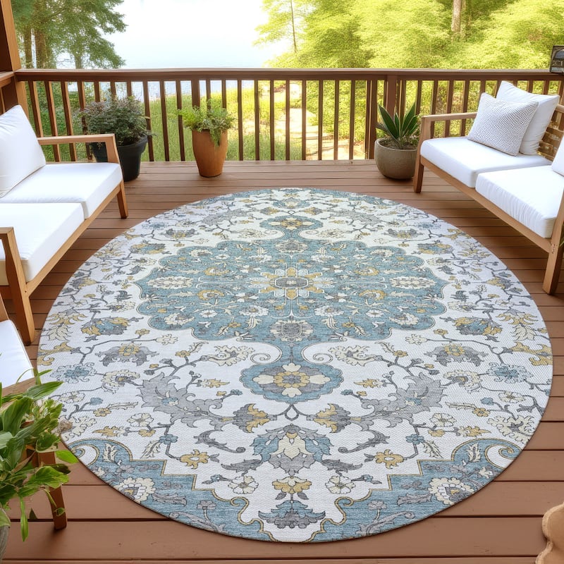 Machine Washable Indoor/ Outdoor Traditional Savannah Chantille Rug - Teal - 8' x 8'