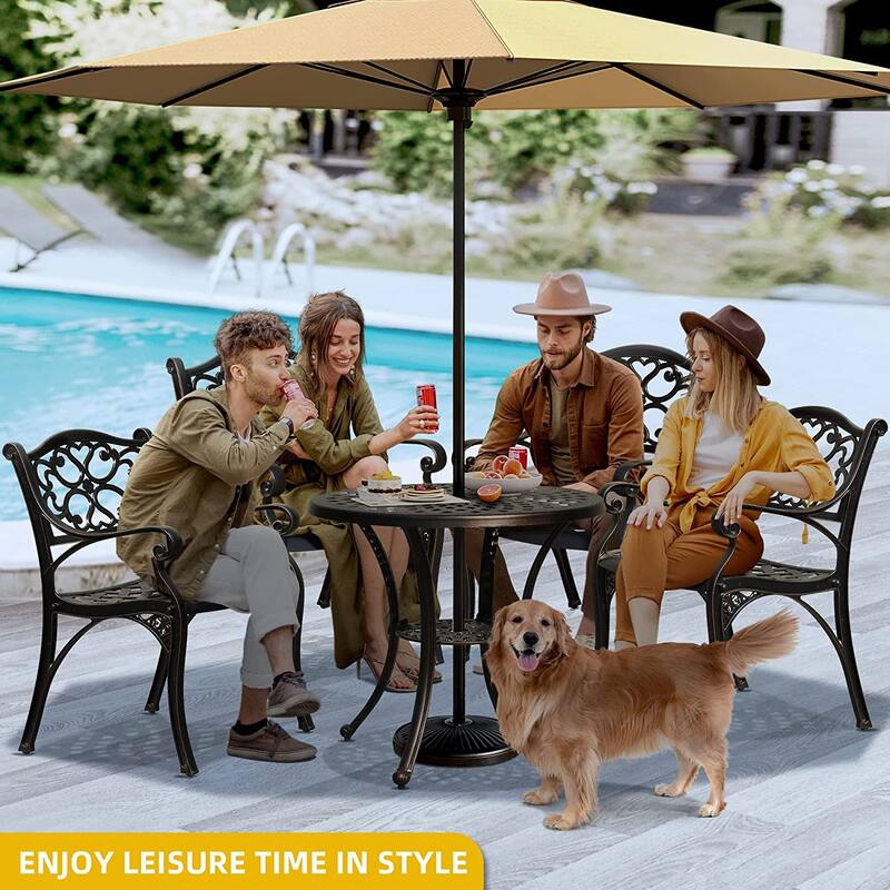 Moasis 30" Round Patio Dining Table Cast Aluminum Outdoor Bistro Table With Umbrella Hole