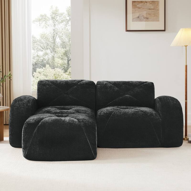 Velvet Tufted Loveseat Sofa Modular Couch, Boneless Deep Seat 2-Seater Couch, Available with/without Ottoman
