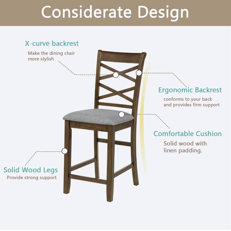 Dining Chairs Only, Wooden Counter Height Chairs Set of 4, Kitchen Chair with Padded Seat, Upholstered Counter Height Chair