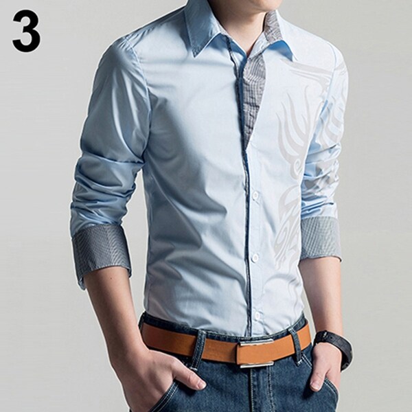 mydeshop Mens Fashion Lapel Long Sleeve Button Down Palid Shirt