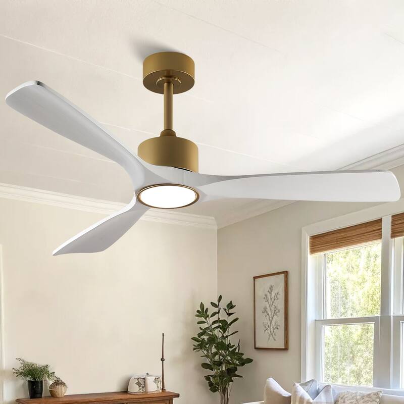 52/60/66 Inch Downrod Ceiling Fan with Light,Plywood Blades,Reversible DC Motor - 52"-Gold with White