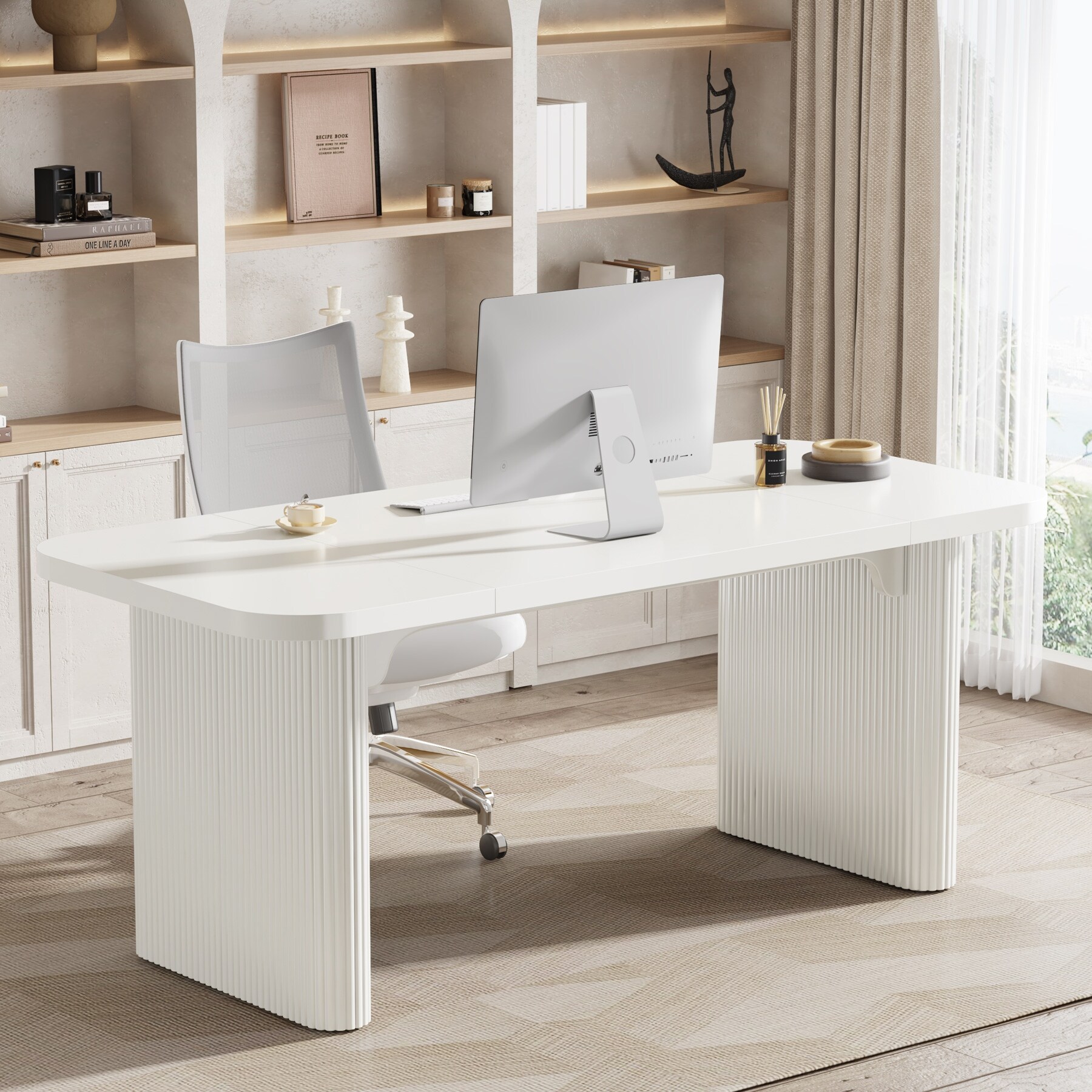 63'' Executive Computer Desk for Home Office, Japanese Writing