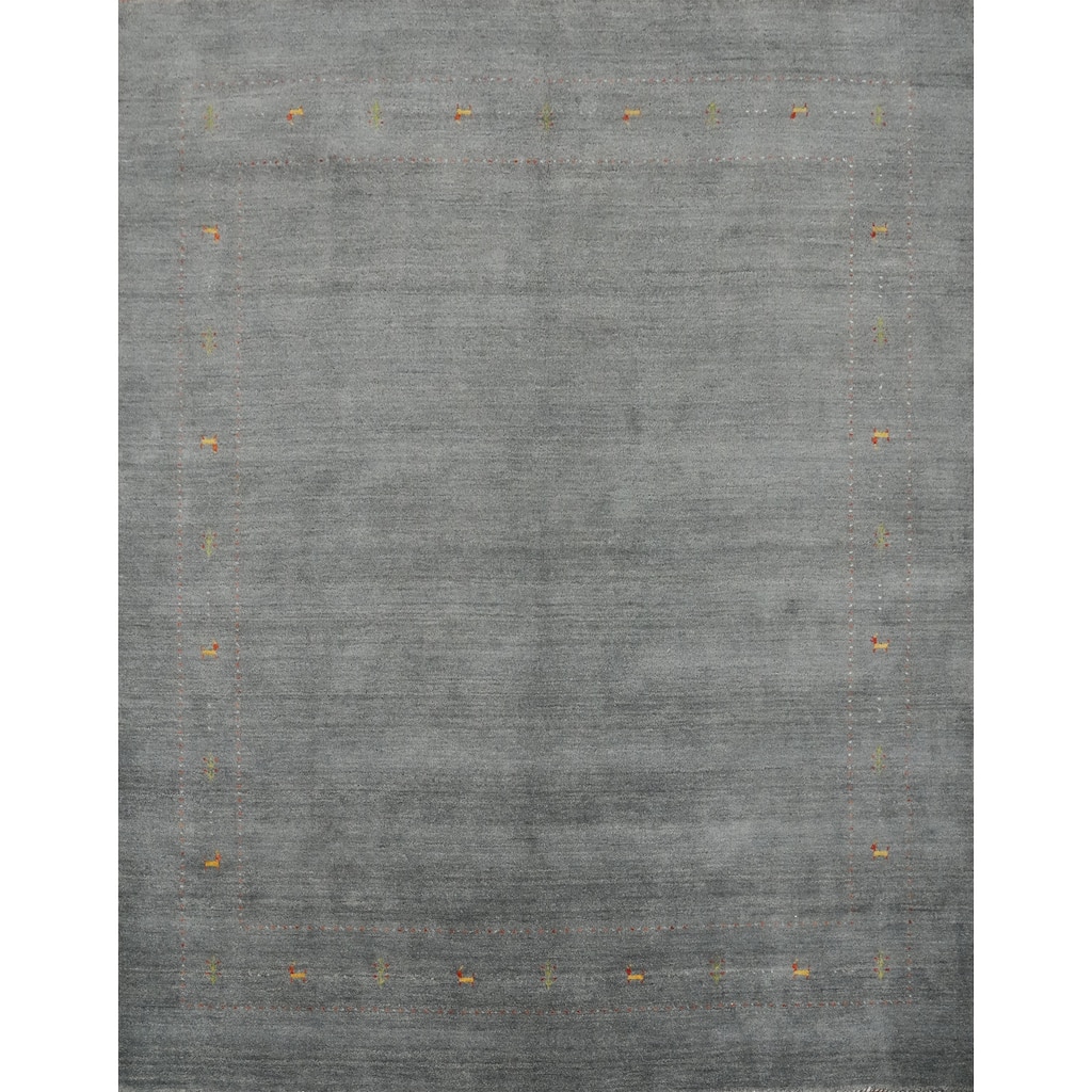 Hand Knotted Oriental 100% Wool Carpet Tribal Animal Pictorial Greys & Charcoal Gabbeh Area Rug - 8' 8'' X 8' 11''
