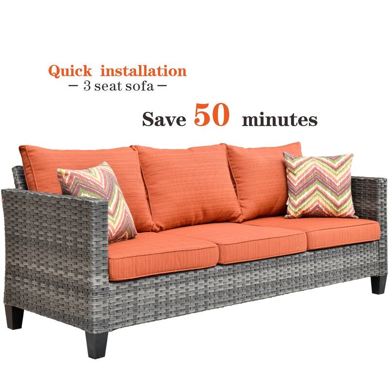 OVIOS 5-piece Patio Loveseat Wicker Set with 30" Fire Pit