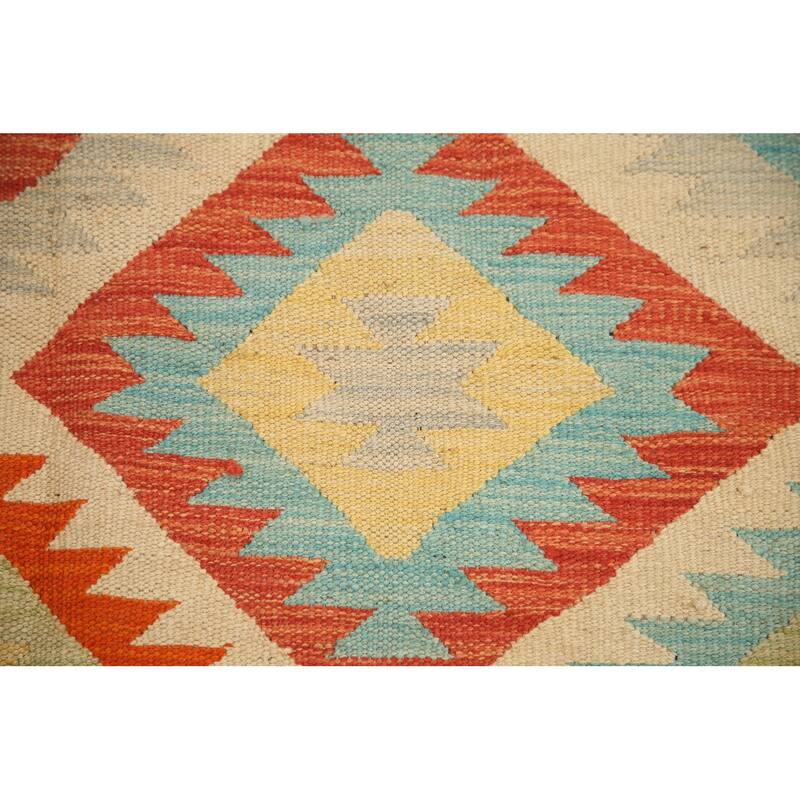 Hand Woven Oriental 100% Wool Carpet Southwestern Geometric Multi-Colored Kilim Area Rug - 6' 10'' X 4' 9''