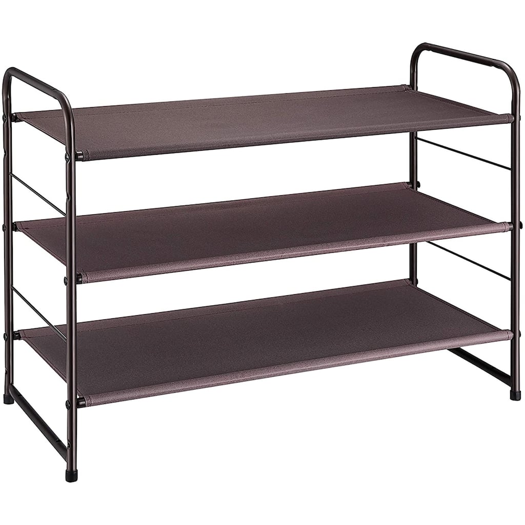 3-Tier Stackable Shoe Rack Fabric Shoe Shelf Storage Organizer, Bronze