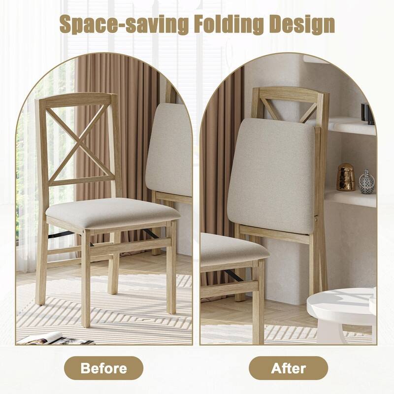 X-Back Scandinavian Dining Chairs, Set of 2 Upholstered Wooden Chairs for Kitchen, Dining Room