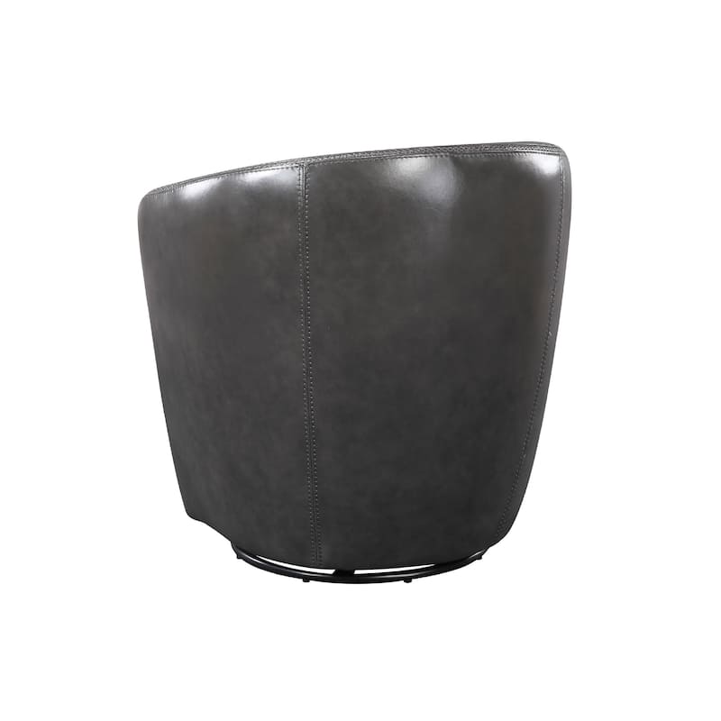 Dey Swivel Barrel Chair with Curved Back, Smoky Gray Top Grain Leather
