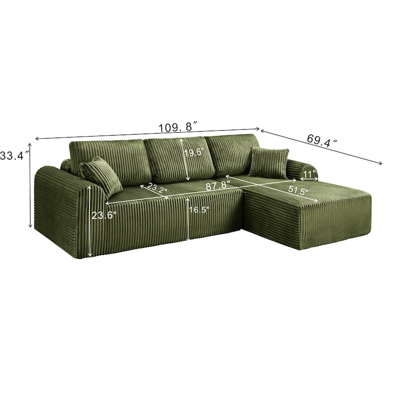 109" Cloud Modular Sectional Sofa Couch with L-Shape Chaise, Upholstered Couches for Living Room Bedroom,Deep Seat Corner Couch