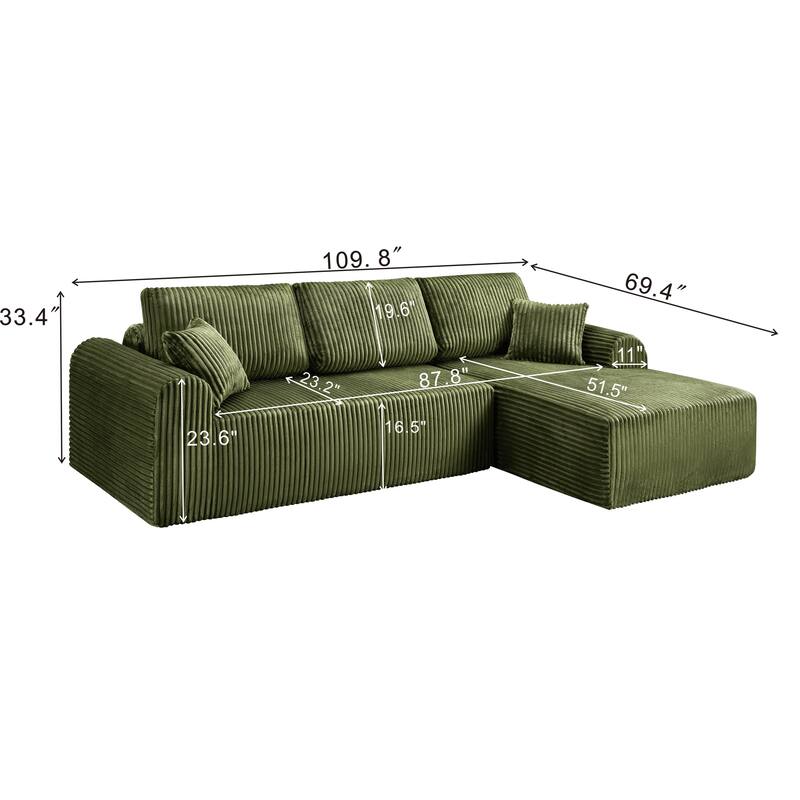 109" Cloud Modular Sectional Sofa Couch with L-Shaped Chaise, Minimalist Upholstered Corner Sofa, Deep Seat Couch