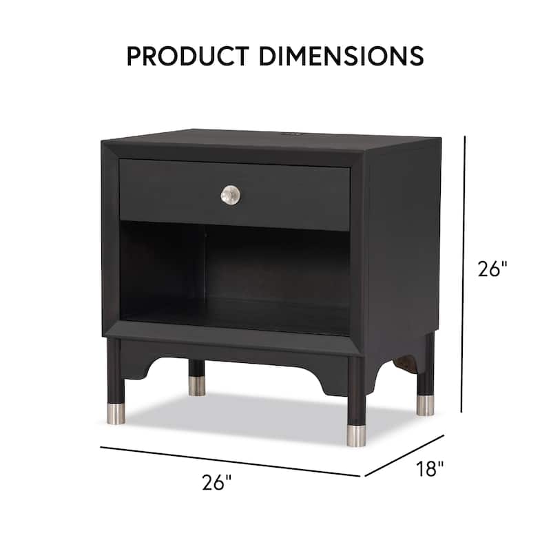 Furniture of America Forma Mid-Century Modern Balck Solid Wood Nightstand With LED Light and USB Ports (Set of 2)