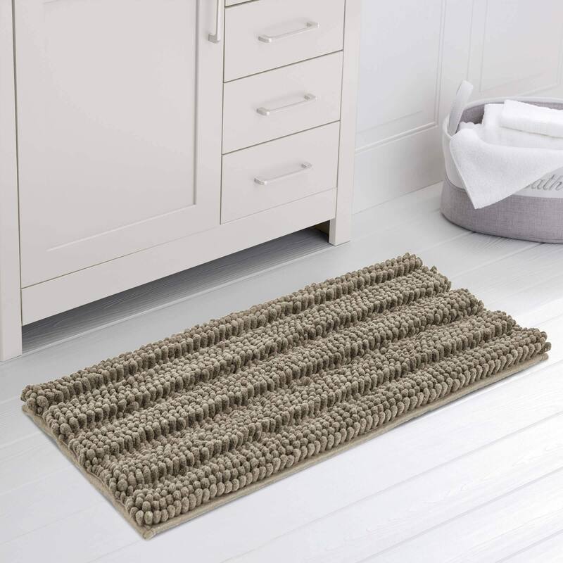 Subrtex Non-slip Bathroom Rugs Chenille Soft Striped Plush Bath Mat