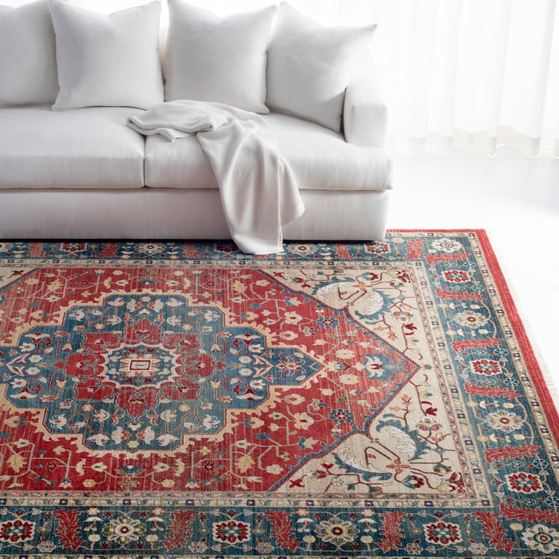 Lauren Ralph Lauren Chloe Traditional Medallion Rug Fringe - 2'6" x 4' - Red/Navy
