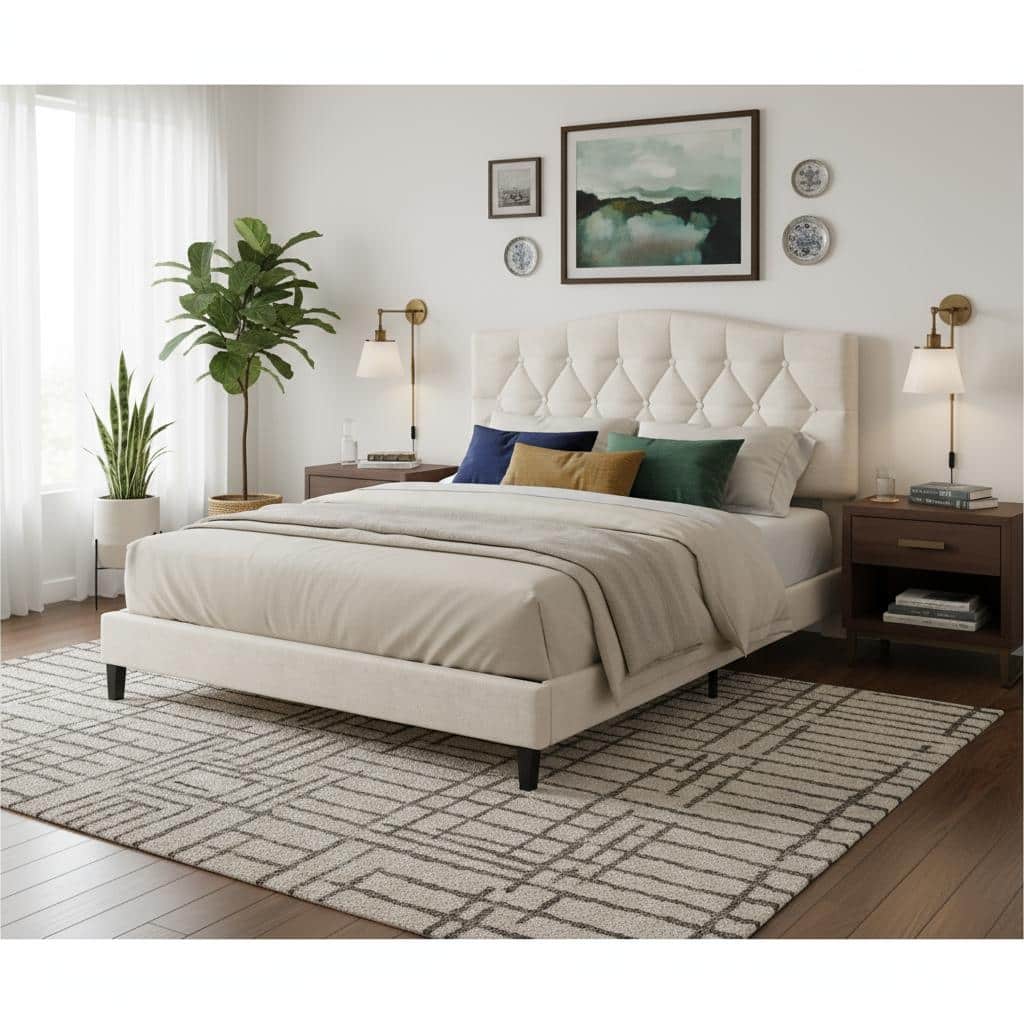 Upholstered Platform Bed with Curved Headboard by Harper&Bright Designs