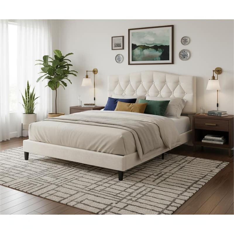Upholstered Platform Bed with Curved Headboard by Harper&Bright Designs - Full