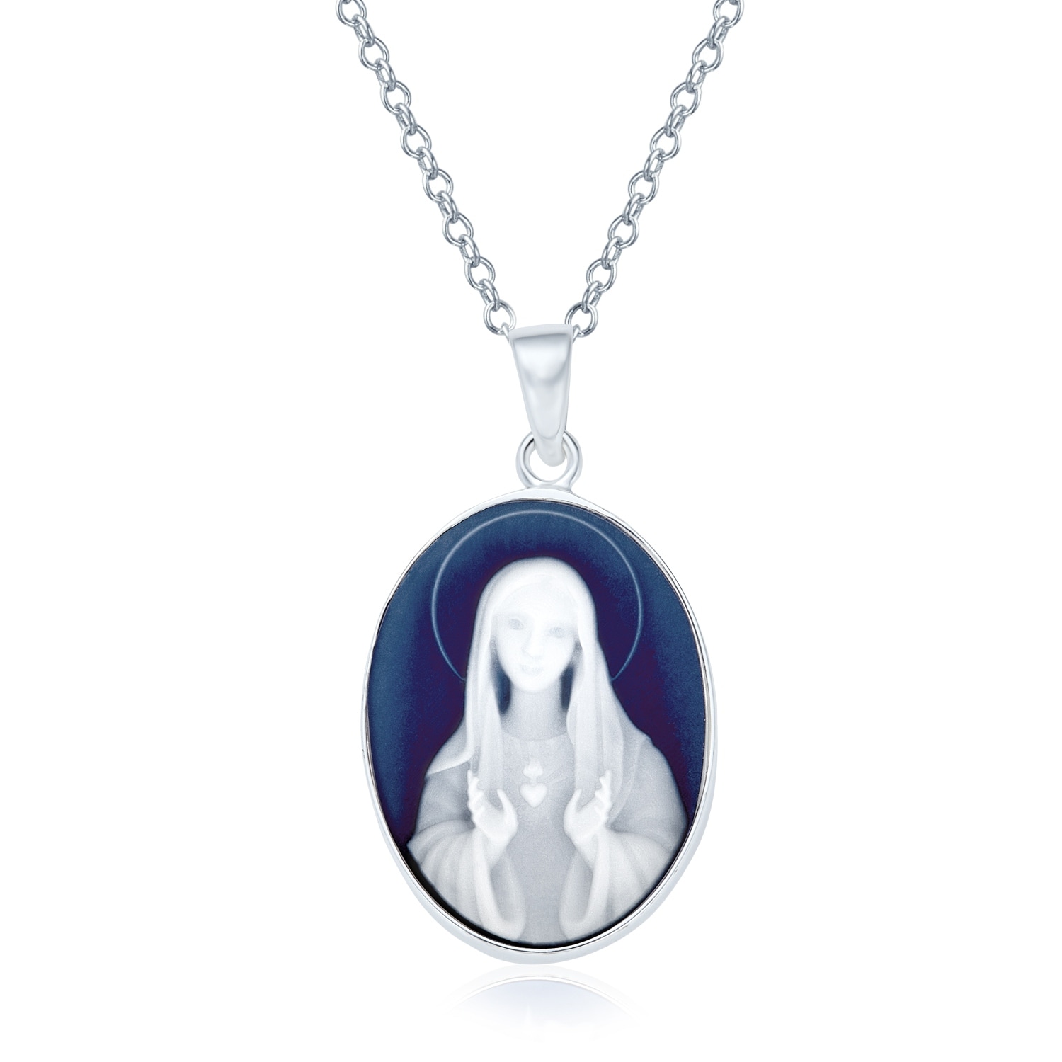 blue virgin mary necklace