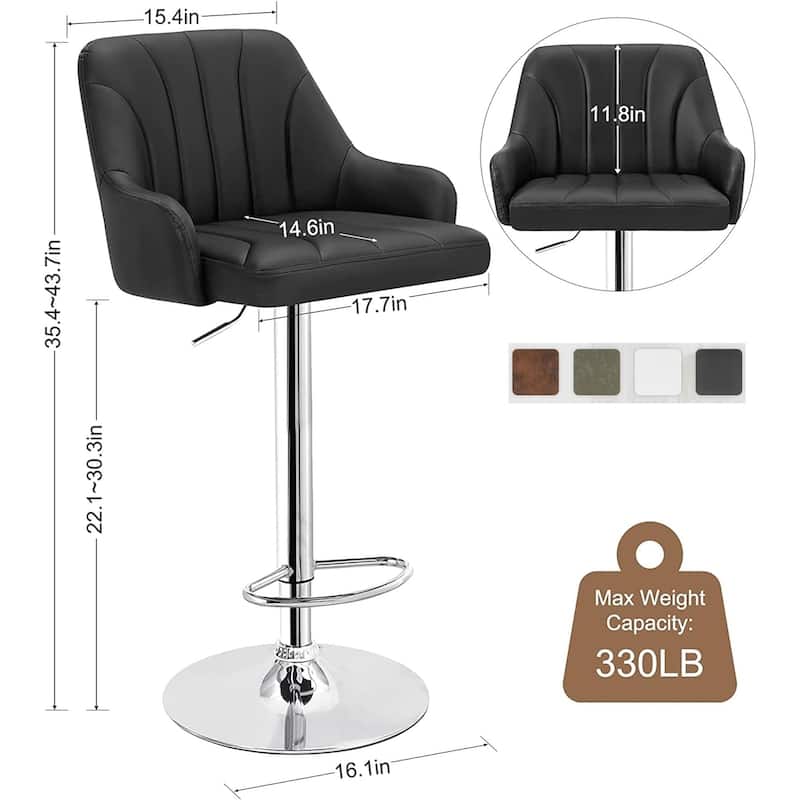 Adjustable Armless Swivel PU Leather Bar Stools Chrome Air Lift Counter Height Stools Set of 2