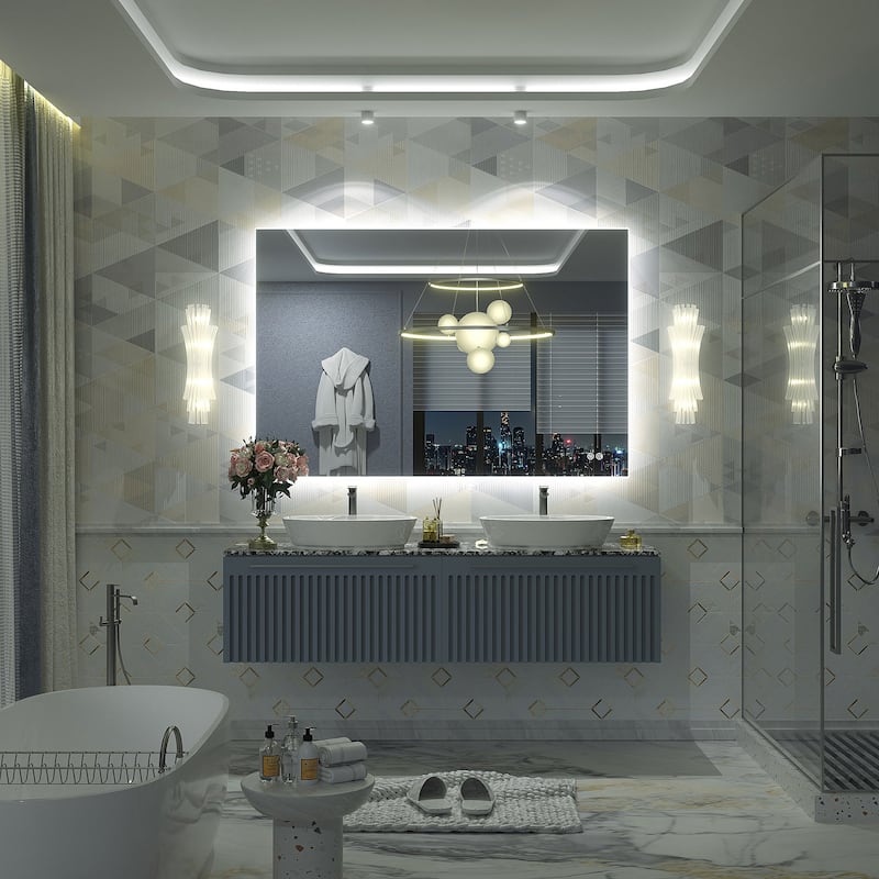 Frameless Anti-Fog 3 Colors Dimmable LED Backlit Wall Bathroom Vanity Mirror
