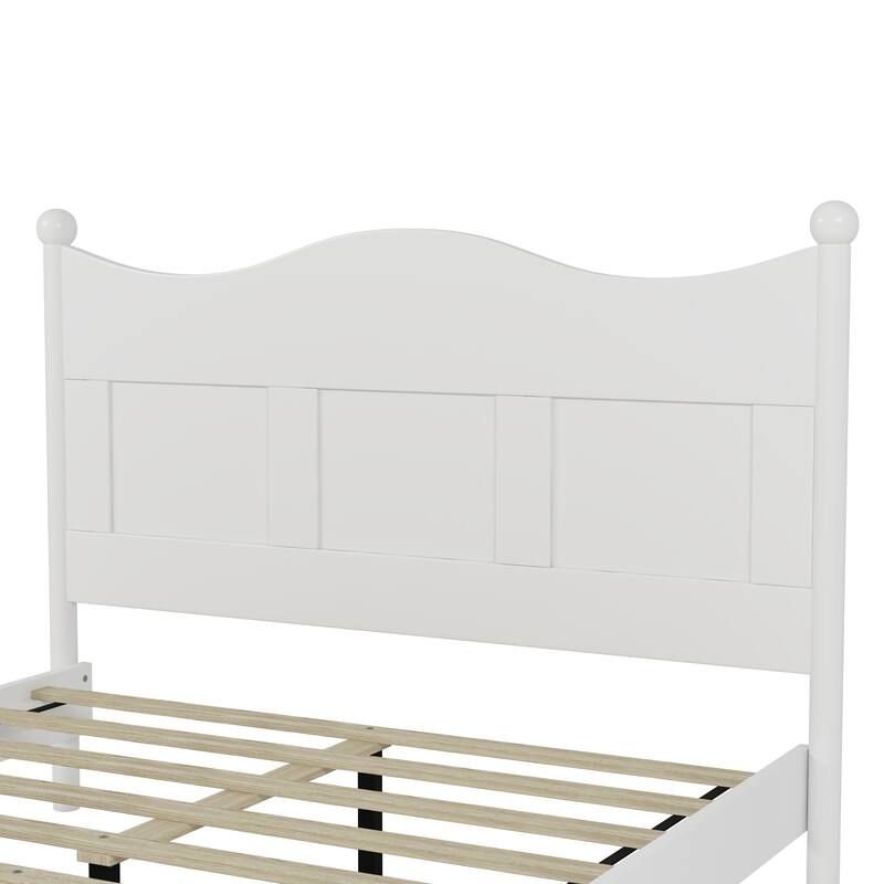 Queen Size Retro Style Wood Platform Bed Frame with Wooden Slat Support, Elegant White Design