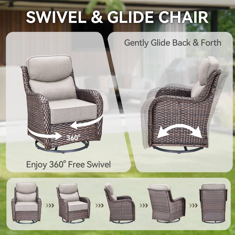 Pocassy Outdoor 6" Sofa Swivel Chairs with Fire Table Funiture