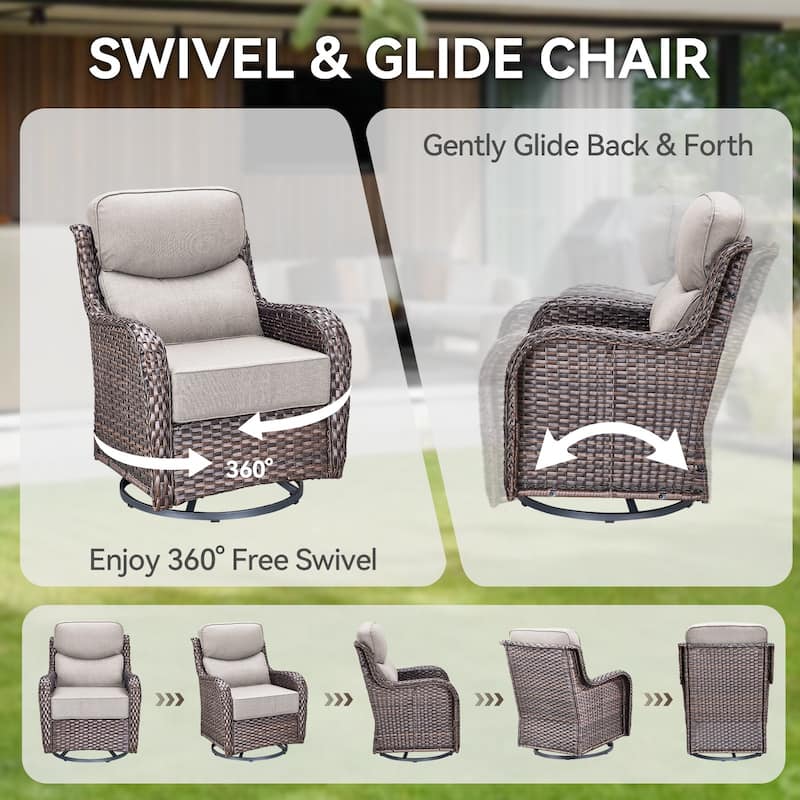 Pocassy Outdoor 6 Inch Sofa Glider Chairs Ottoman with Fire Table Set