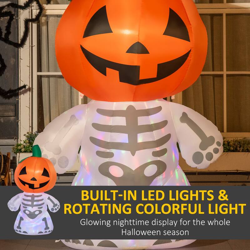 HOMCOM 6' Inflatable Pumpkin Headed Skeleton Halloween Decoration