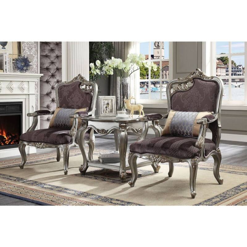 Velvet Upholstered Accent Chair with 1 Pillow in Antique Platinum