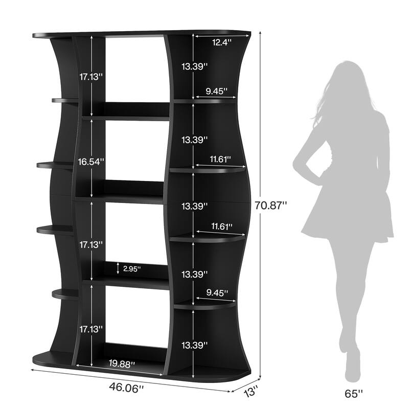 5-Tier Modern Black Bookshelf, 70.87" Open Tall Bookcase and Bookshelves
