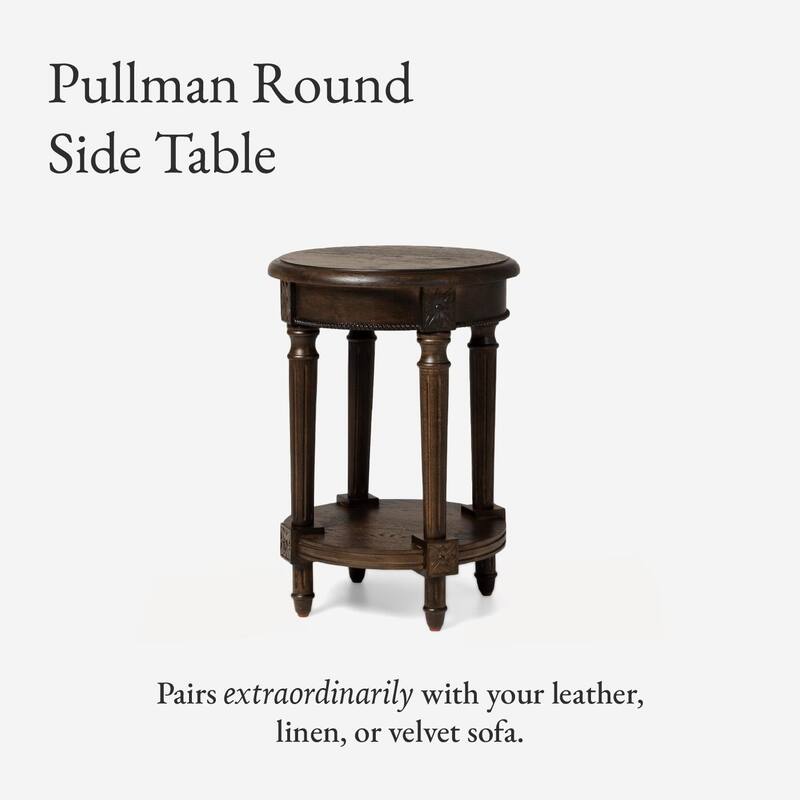 Maven Lane Pullman Traditional Round Wooden Side Table in Antiqued Brown Finish