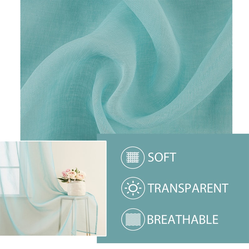 Topfinel Solid Grommet Sheer Window Curtains Faux Linen (Set of 2)
