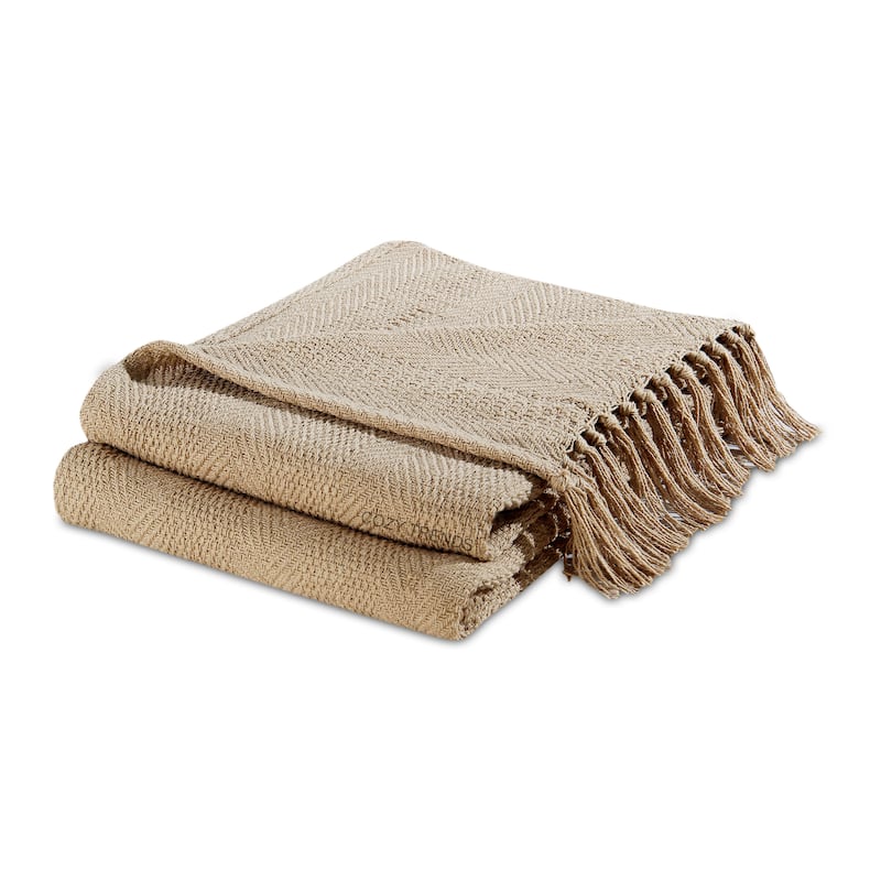 100% Cotton All Season Throw Blankets Herringbone 50''x 60'' Set of 2