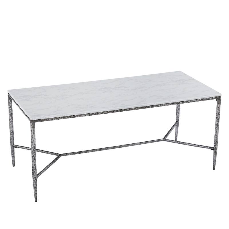 Christopher Knight Home - Modern Rectangular Dining Table with Faux Marble Tabletop & X-Shaped Foraged Metal Base - 70.87"L - Forged Pewter