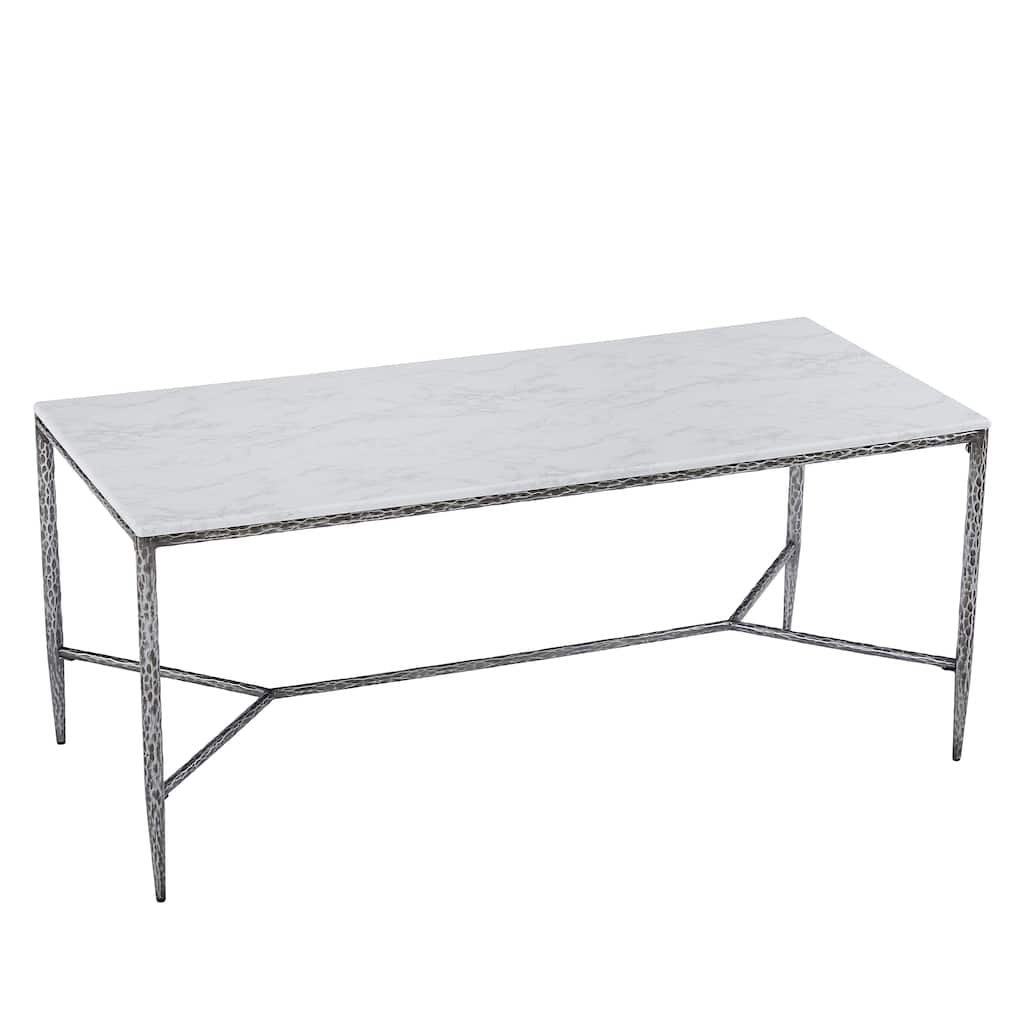 Christopher Knight Home - Modern Rectangular Dining Table with Faux Marble Tabletop & X-Shaped Foraged Metal Base - 70.87"L