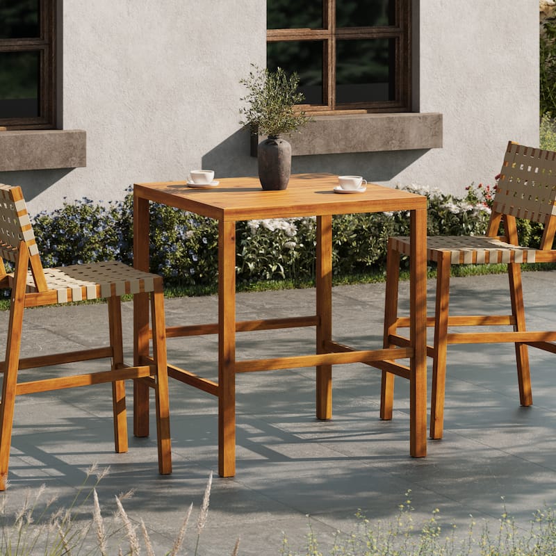 Christopher Knight Home - Alder Outdoor Solid Acacia Wood Bar Height Dining Table with Slatted Draining Top - Teak Finish