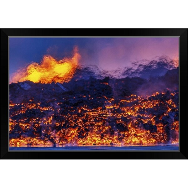 "Glowing lava from the eruption at the Holuhraun Fissure, Iceland" Black Framed Print