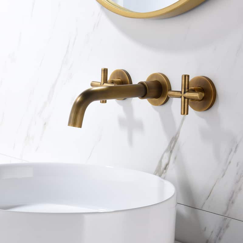 2 Handle Wall Mounted Bathroom Sink Faucet with Cross Design Handles, Rust and Corrosion Resistant and Fingerprint Resistant