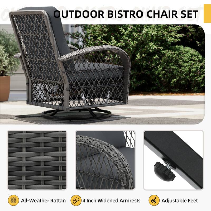 UPHA Wicker Outdoor Rocking & Swivel Chair 4-Piece Set with Cushions