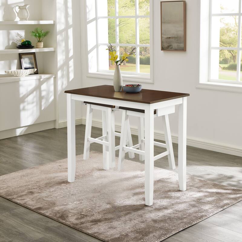 3-Piece Dining Table Set with High Bar Table and 2 Stools, Wood Bar Table and Chairs Set for Dining Room