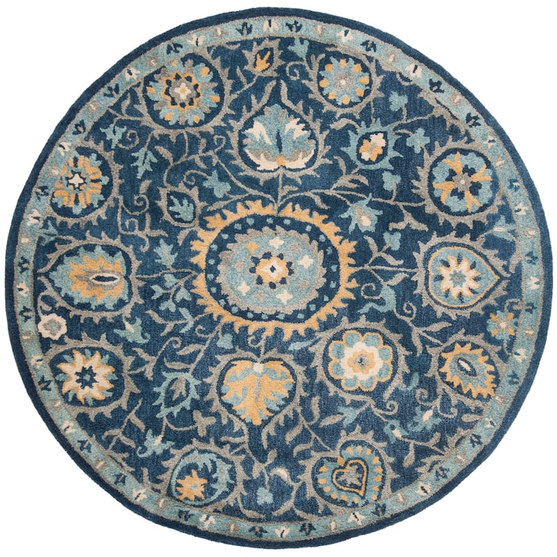 SAFAVIEH Handmade Heritage Zaynah Traditional Oriental Wool Rug - 6' Round - Navy/Gold
