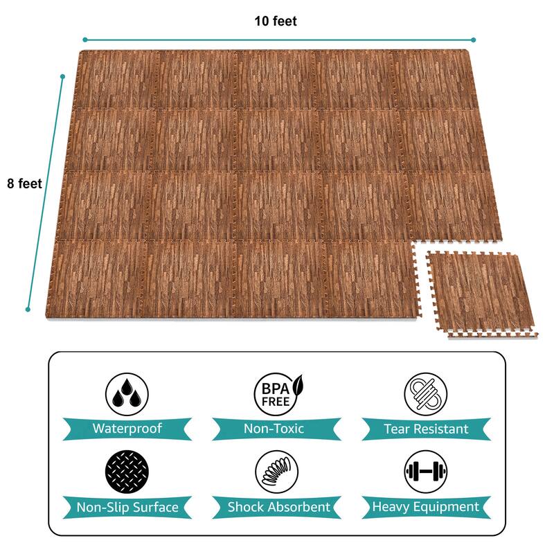 Sorbus 80 Sq. Ft. Wood Grain Floor Tiles Foam Mat EVA Interlocking Mats Tile 3/8-Inch Thick Flooring Wood Puzzle Exercise Mats