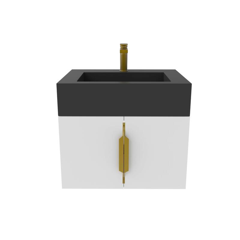 Nile 24-Inch Wall Mounted Bathroom Vanity Set w/ Black Top - Gold Finish - White