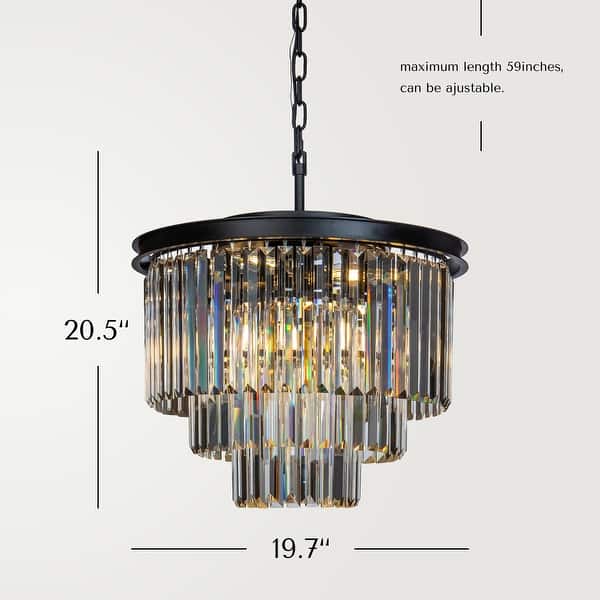CraftHome Modern Tier Fringe Crystal Chandelier in Black
