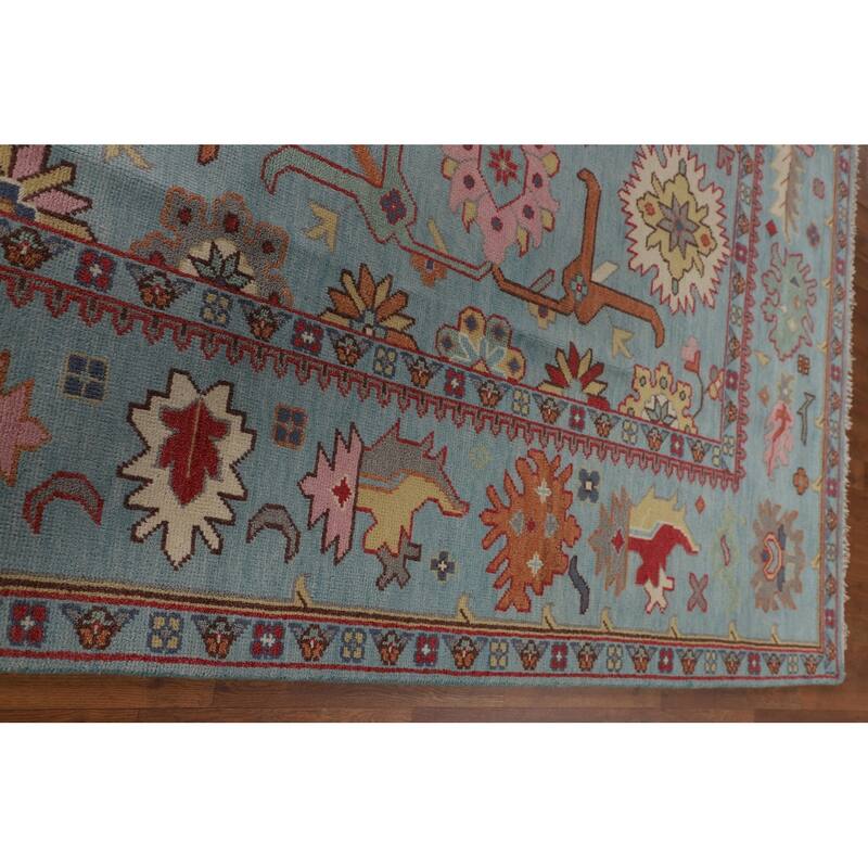 All-Over Blue Oushak Oriental Area Rug Handmade Wool Carpet - 9'2" x 11'9"